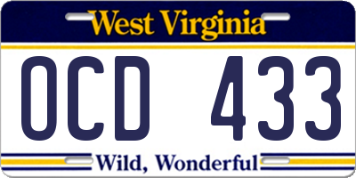 WV license plate OCD433