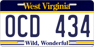 WV license plate OCD434