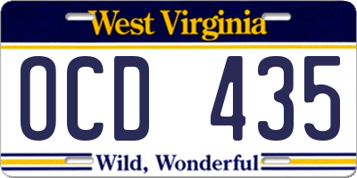 WV license plate OCD435