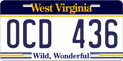 WV license plate OCD436