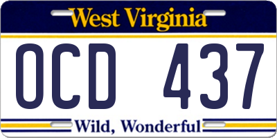WV license plate OCD437