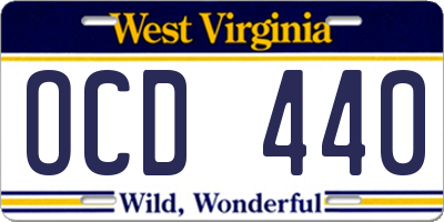WV license plate OCD440