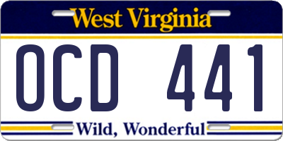 WV license plate OCD441