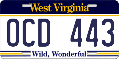 WV license plate OCD443