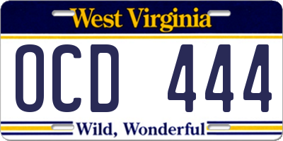 WV license plate OCD444