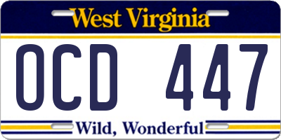 WV license plate OCD447