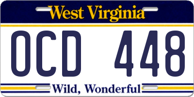 WV license plate OCD448