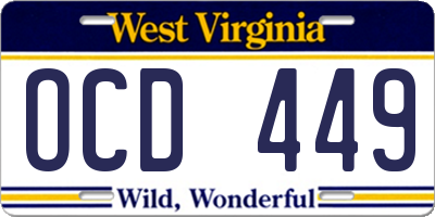 WV license plate OCD449