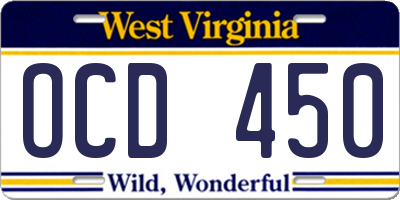 WV license plate OCD450
