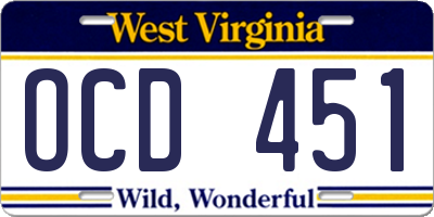 WV license plate OCD451