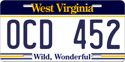 WV license plate OCD452