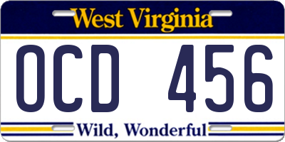 WV license plate OCD456