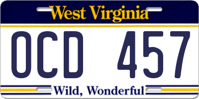 WV license plate OCD457