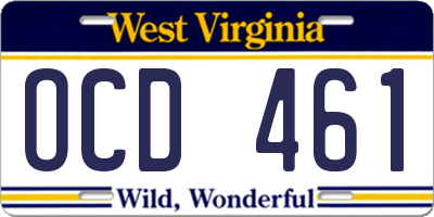 WV license plate OCD461