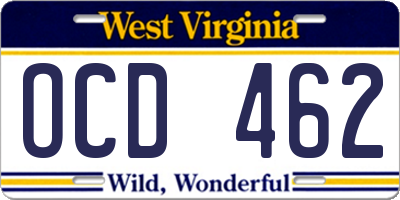 WV license plate OCD462