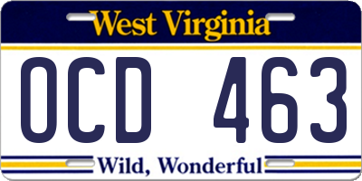 WV license plate OCD463