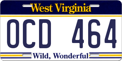 WV license plate OCD464