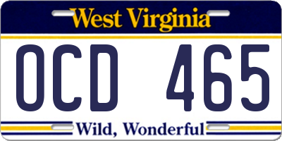 WV license plate OCD465