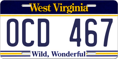 WV license plate OCD467