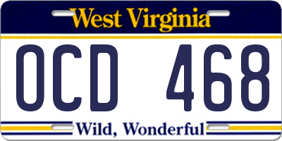 WV license plate OCD468