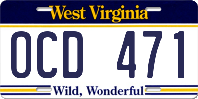 WV license plate OCD471