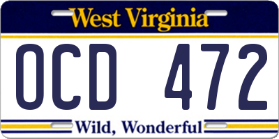 WV license plate OCD472