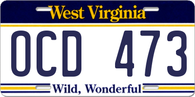 WV license plate OCD473