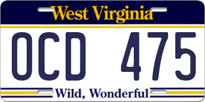 WV license plate OCD475
