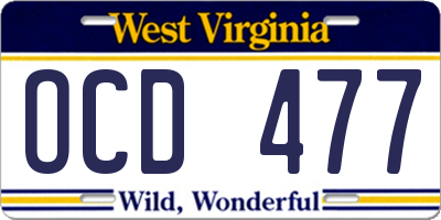 WV license plate OCD477