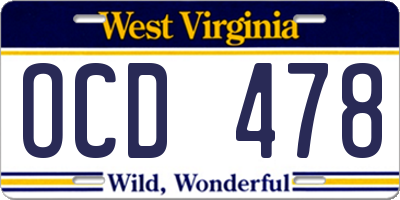 WV license plate OCD478