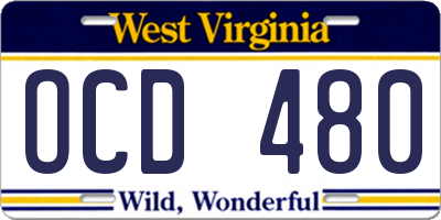 WV license plate OCD480