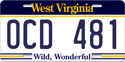 WV license plate OCD481