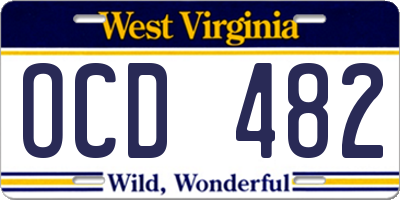 WV license plate OCD482