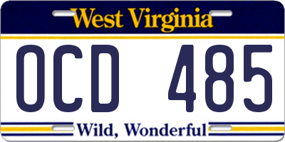 WV license plate OCD485