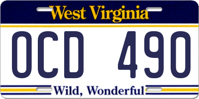 WV license plate OCD490