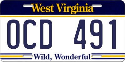 WV license plate OCD491