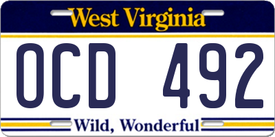 WV license plate OCD492
