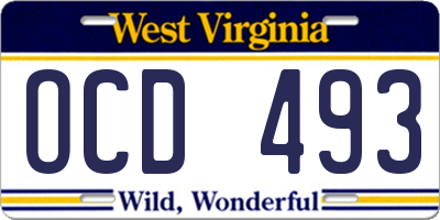WV license plate OCD493