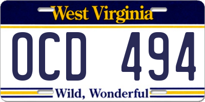 WV license plate OCD494