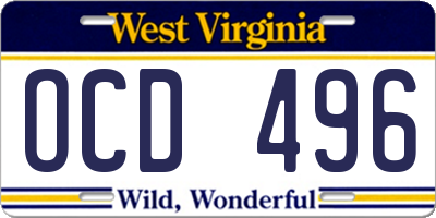 WV license plate OCD496