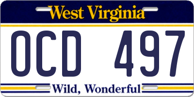WV license plate OCD497