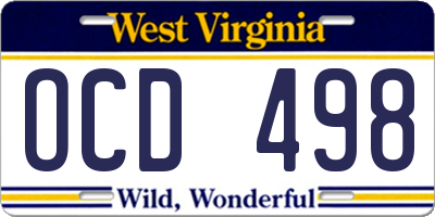 WV license plate OCD498