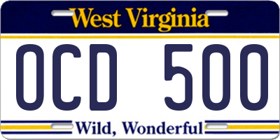 WV license plate OCD500