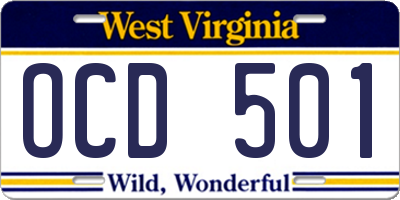 WV license plate OCD501