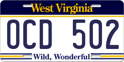 WV license plate OCD502