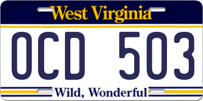 WV license plate OCD503