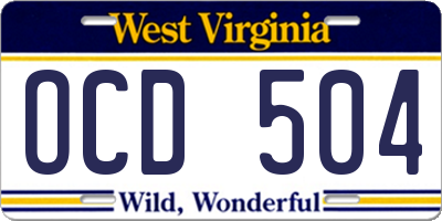 WV license plate OCD504