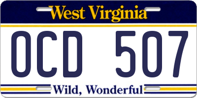WV license plate OCD507