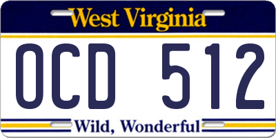 WV license plate OCD512