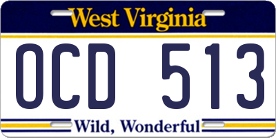 WV license plate OCD513